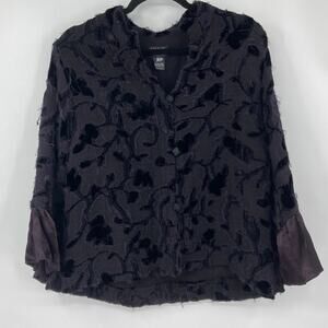 Citron Santa Monica Velvet Burnout Whimsy Goth Deep Purple Silk Blouse Women M